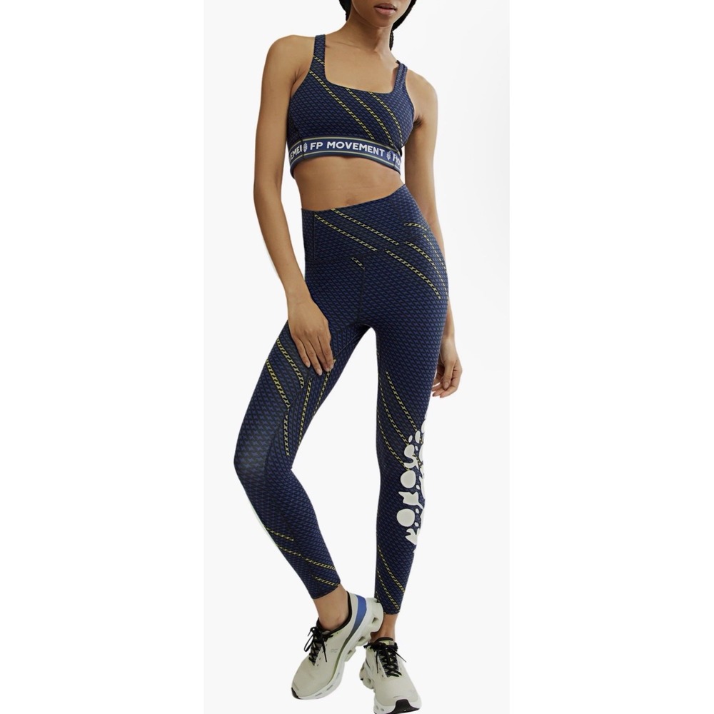 Free People Movement Size Medium Never Better Sports Bra & Leggings Navy Motif